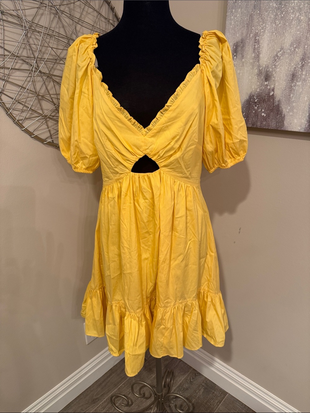 Yellow Puff Sleeve Cutout Sundress size 10